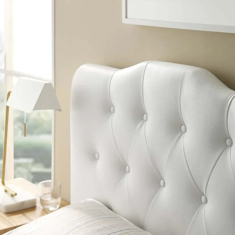 Headboard, tufted button faux leather white soft cushion full headboard, household bedroom large headboard