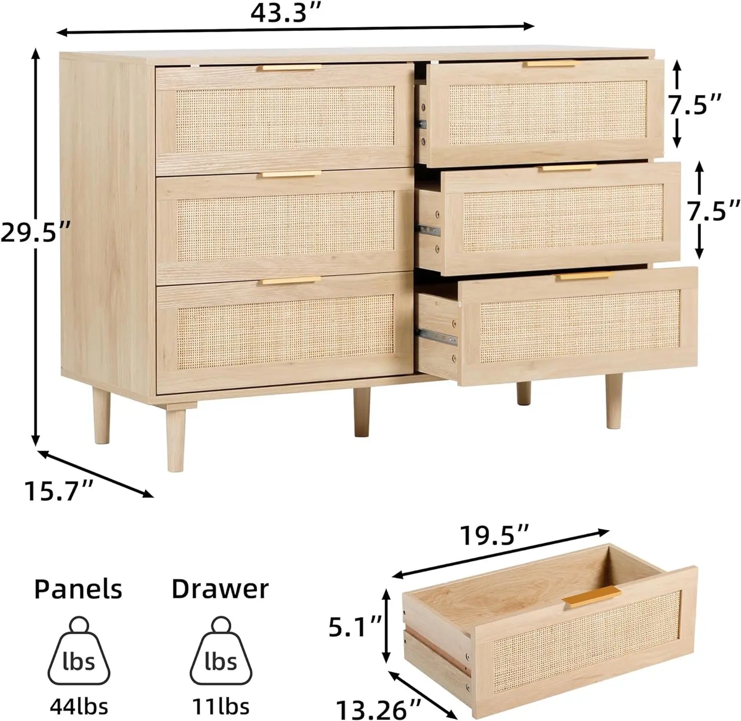 Commode à 3/4/5/6/7/8 tiroirs Commode en rotin Commode moderne avec tiroirs, placard de rangement en bois Commode à tiroirs