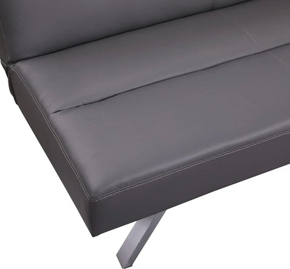 Sofa Bed Faux Leather Futon Couch Modern Convertible Folding Sofa Bed Couch with Chrome Legs, Reclining Mini Couch