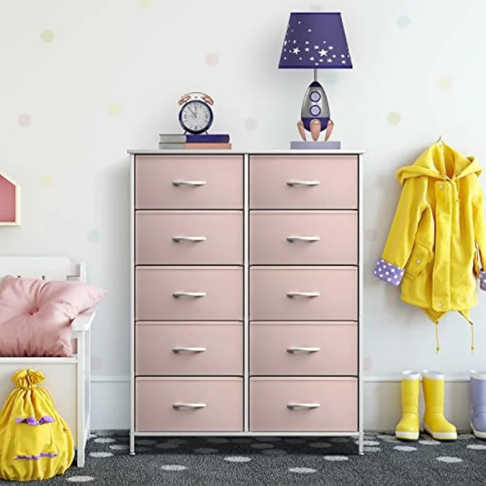 Sorbus Kids Dresser with 10 Drawers - Storage Unit Organizer  Kids Room, Nursery, & Closet (Pink, 34 x 12 x 47-10 Drawer)