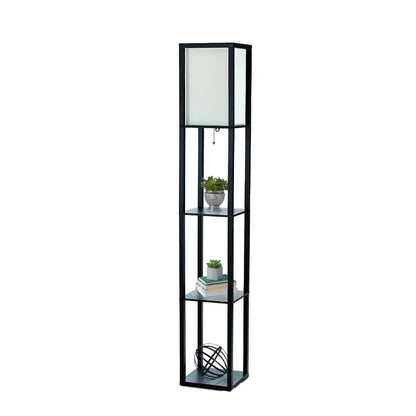 Floor Lamp Organizer Storage Shelf with Linen Shade,  for Living Room and Bedroom Black