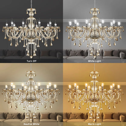 Elegant Glass Crystal Chandelier Ceiling Pendant Lighting Decor 10-Light Golden Hanging Lamp For Living Room Bedroom Room Lobby