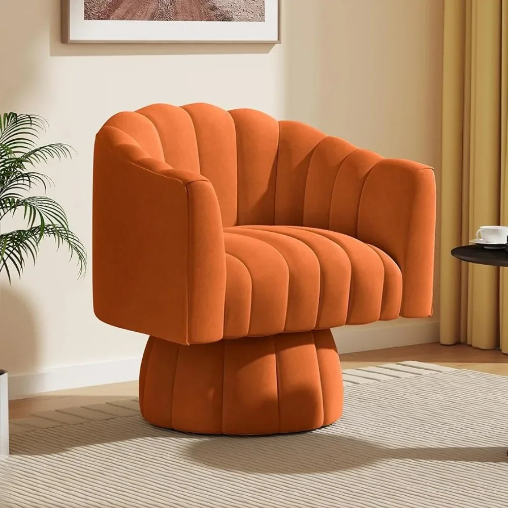 Fauteuils d'appoint pivotants à 360 degrés du milieu du siècle, fauteuils ronds avec large rembourrage (orange)