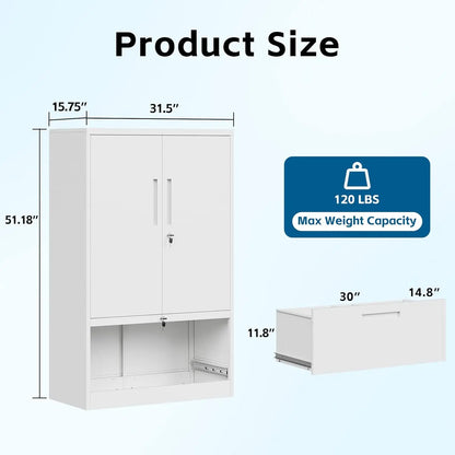 Classeur en métal avec tiroir, armoire de rangement verrouillable pour classement latéral vertical