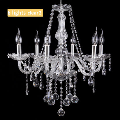 TRY-YEAN Transparent Cognac Crystal Glass 6 Arms Chandelier Glass Living Room Bedroom Dining Room Hanging Lamp Lobby Suspension