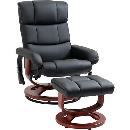 Fauteuil inclinable de massage avec pouf, fauteuil inclinable pivotant et repose-pieds, fauteuil inclinable en similicuir avec télécommande et poche latérale