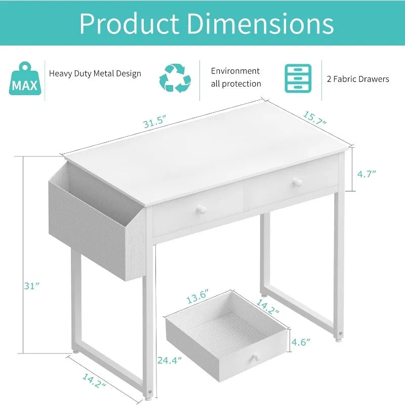 Small White Desk with Drawers - for Bedroom, 32 Inch Home Office Computer Desk, desk table , corner desk