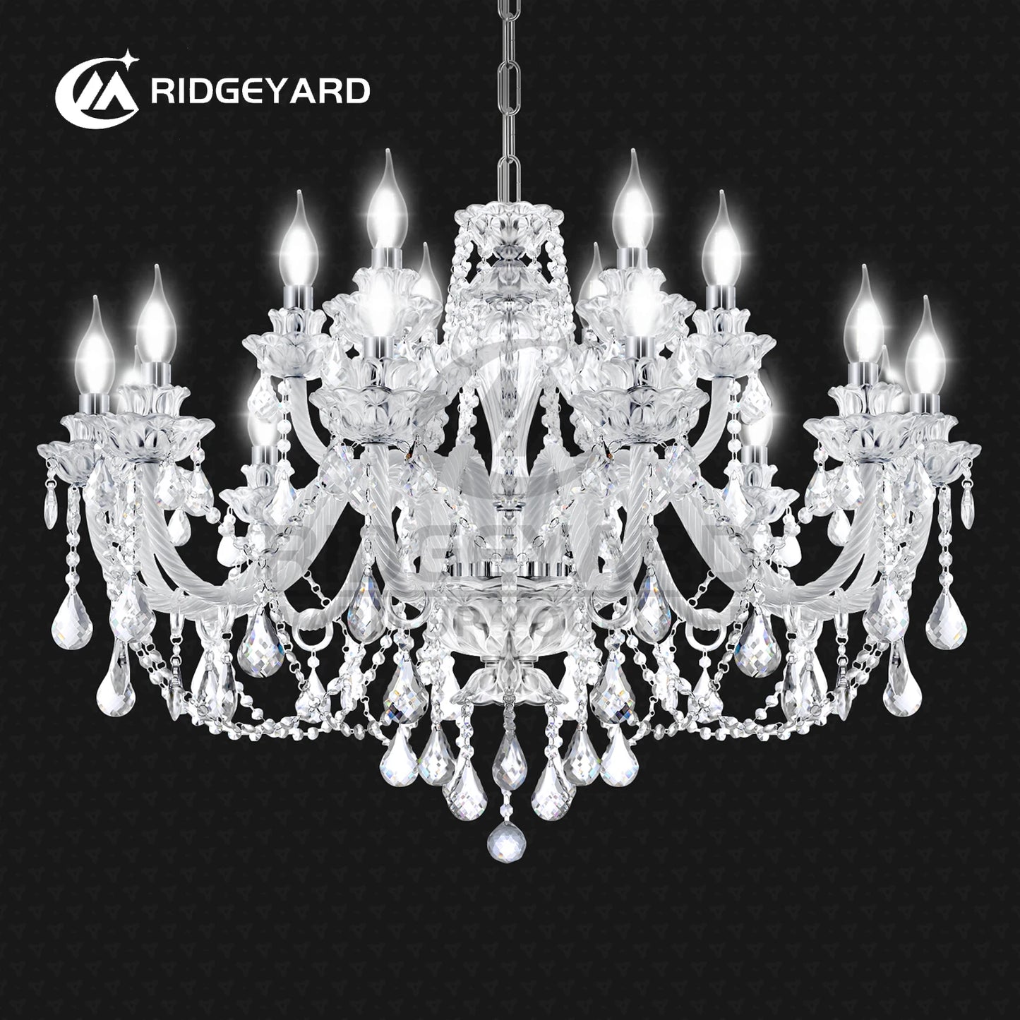 Ridgeyard Baroque Crystal Chandelier 18 lights K9 Pendant Crystal Ceiling Light with Adjustable Chain for Bedroom Living Room