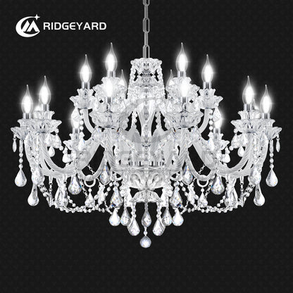 Lustre en cristal baroque Ridgeyard 18 lumières K9 Suspension en cristal avec chaîne réglable pour chambre à coucher Salon