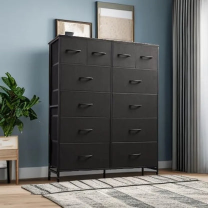 Tall Dresser for Bedroom with 12 Drawers, Dressers & Chests of Drawers, Fabric Dresser for Bedroom, Closet