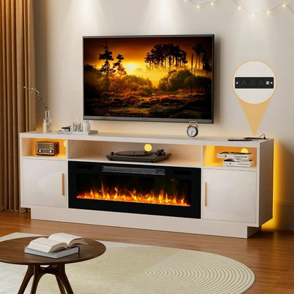 Soporte de TV con chimenea de 36'', centro de entretenimiento con luz LED para televisores de más de 75 pulgadas con almacenamiento, consola de TV para sala de estar