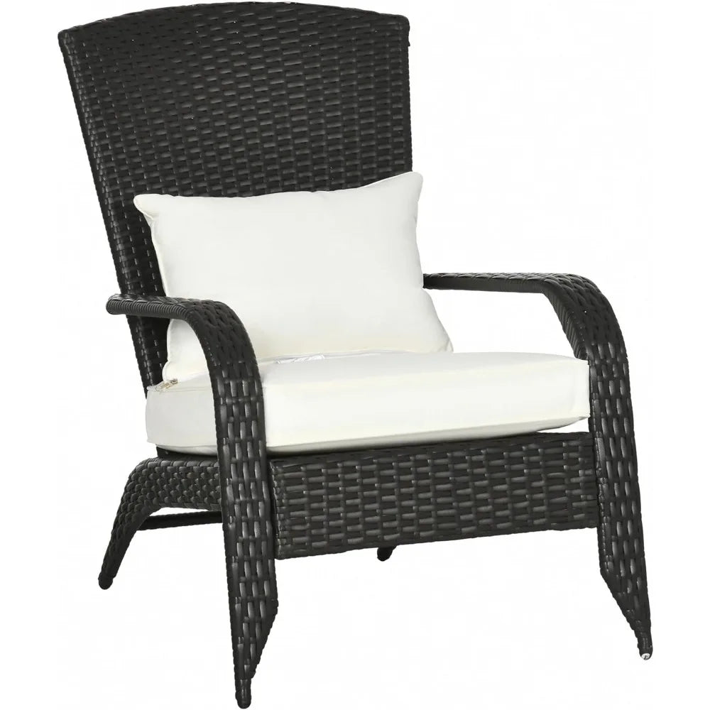 Chaise Adirondack en osier pour patio, chaise d'extérieur en rotin toutes saisons avec coussins moelleux, dossier haut et incurvé pour terrasse ou jardin