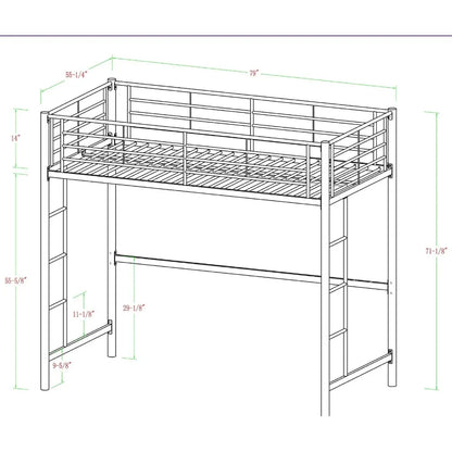 Timothee Urban Industrial Metal Double over Loft Bunk Bed, Full Loft, Black