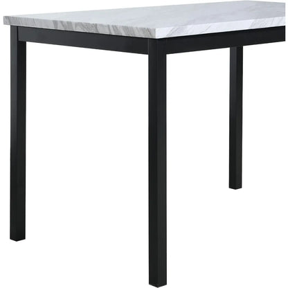 Family metal dining table with laminated artificial marble countertop, 45 inches deep x 28.5 inches wide x 30 inches high