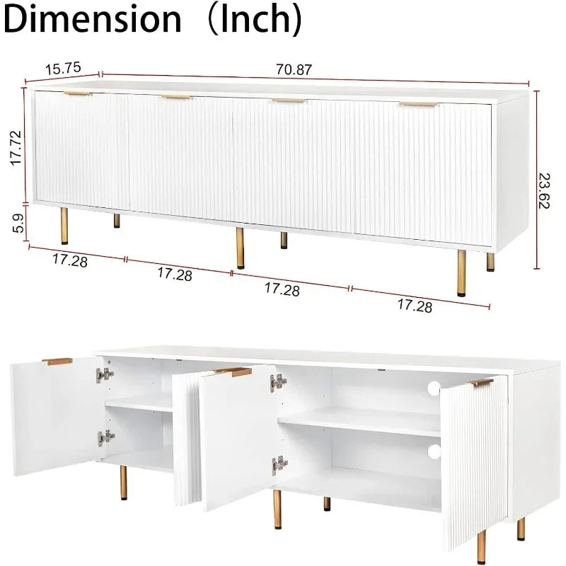 Meuble TV moderne du milieu du siècle pour téléviseur de 80 pouces, meuble TV en bois pour centre de divertissement avec 4 grands tiroirs, console TV, table multimédia