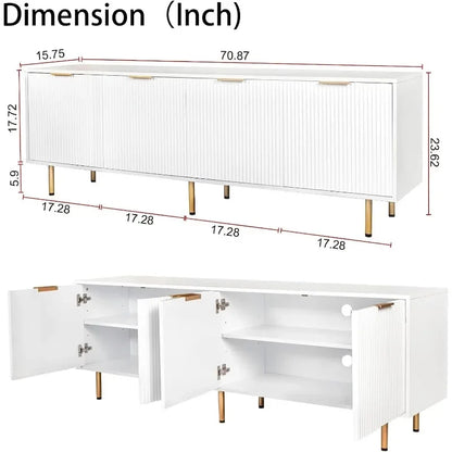 Meuble TV moderne du milieu du siècle pour téléviseur de 80 pouces, meuble TV en bois pour centre de divertissement avec 4 grands tiroirs, console TV, table multimédia