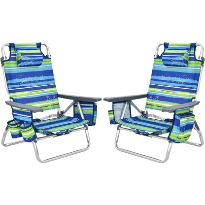 2-Pack Sling Camping Chair, Beach Chairs with 5 Adjustable Position, Head Pillow, Storage Bag, Towel Bar