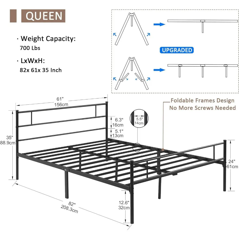 Metal Platform Full Size Bed Frame With Headboard and Footboard 12'' Under-Bed Storage & Strong Slats Support Beds & Furniture