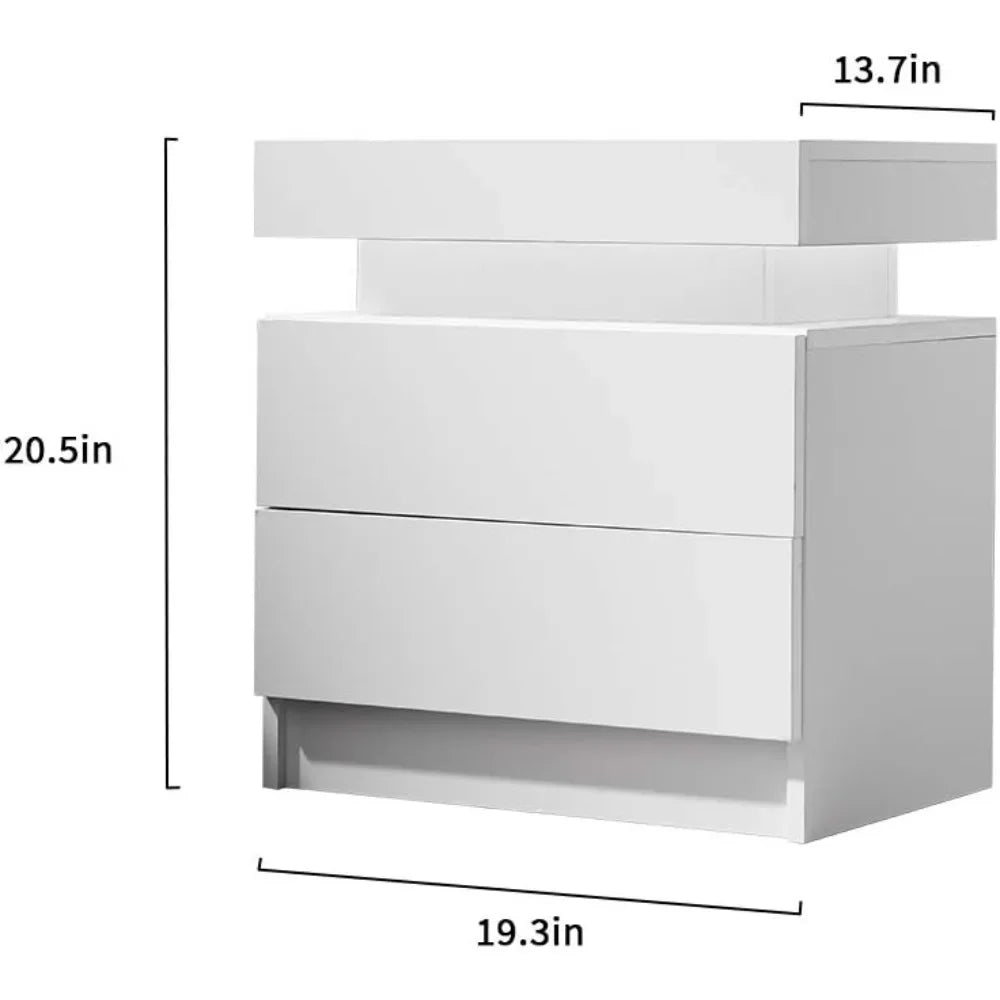 Table de chevet avec éclairage LED Tables de chevet pour les meubles de chambre à coucher Ensemble de 2 tables de chevet génériques à LED avec 2 tiroirs