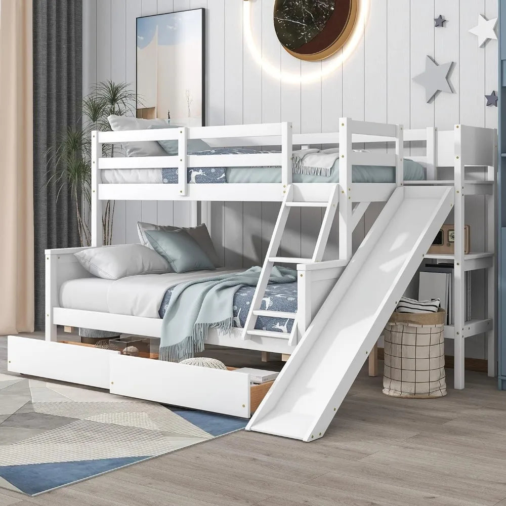 Harper & Bright Convertible Wood Bed-Over-Bed Bunk Bed with Storage Drawers and Ladder - Can Be Divided Into Two Daybeds