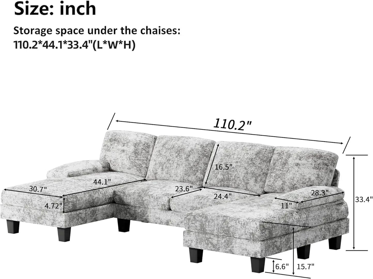 Modern U-shaped living room furniture set,Convertible combination sofa, 4-seater combination sofa bed with memory sponge