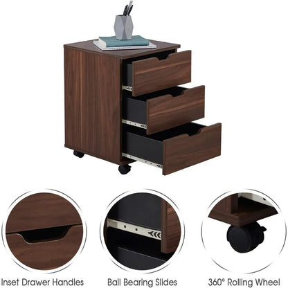 3 Drawer Home Office Mobile File Cabinet, Suitable for Home Office with Caster Desk File Cabinet