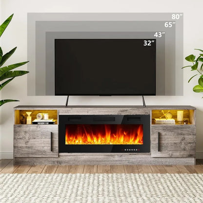 Fireplace TV Stand Entertainment Center with 36" Fireplace, 70" Wooden TV Stand for TVs Up to 80",Media TV Console with