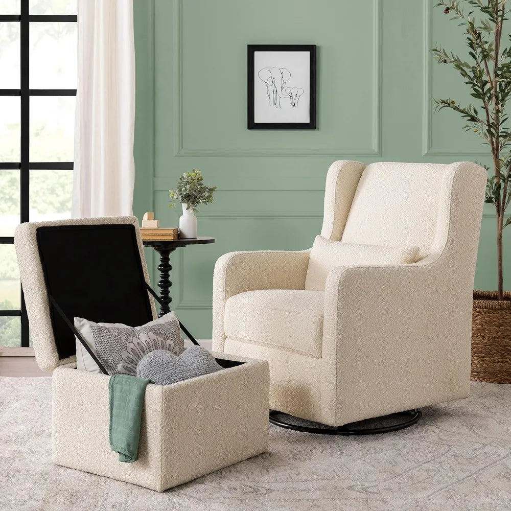 Carter's by DaVinci Adrian Swivel Glider with Storage Ottoman in Performance Cream Linen, Water Repellent and Stain Resistant,