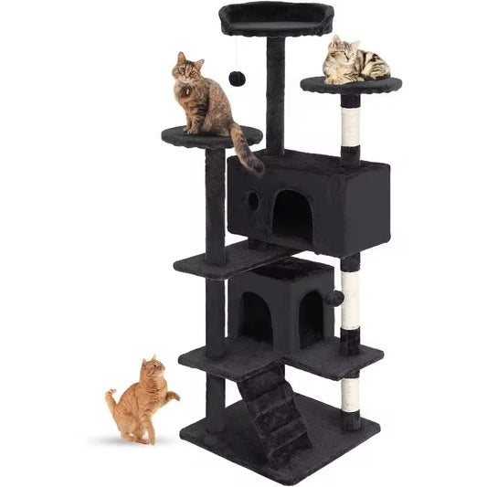 Cat Tree 54in Multi-Level Durable Cat Scratching Post & Cozy Fun Jumping Platform Space Saving Condo Pet Play House for Indoor