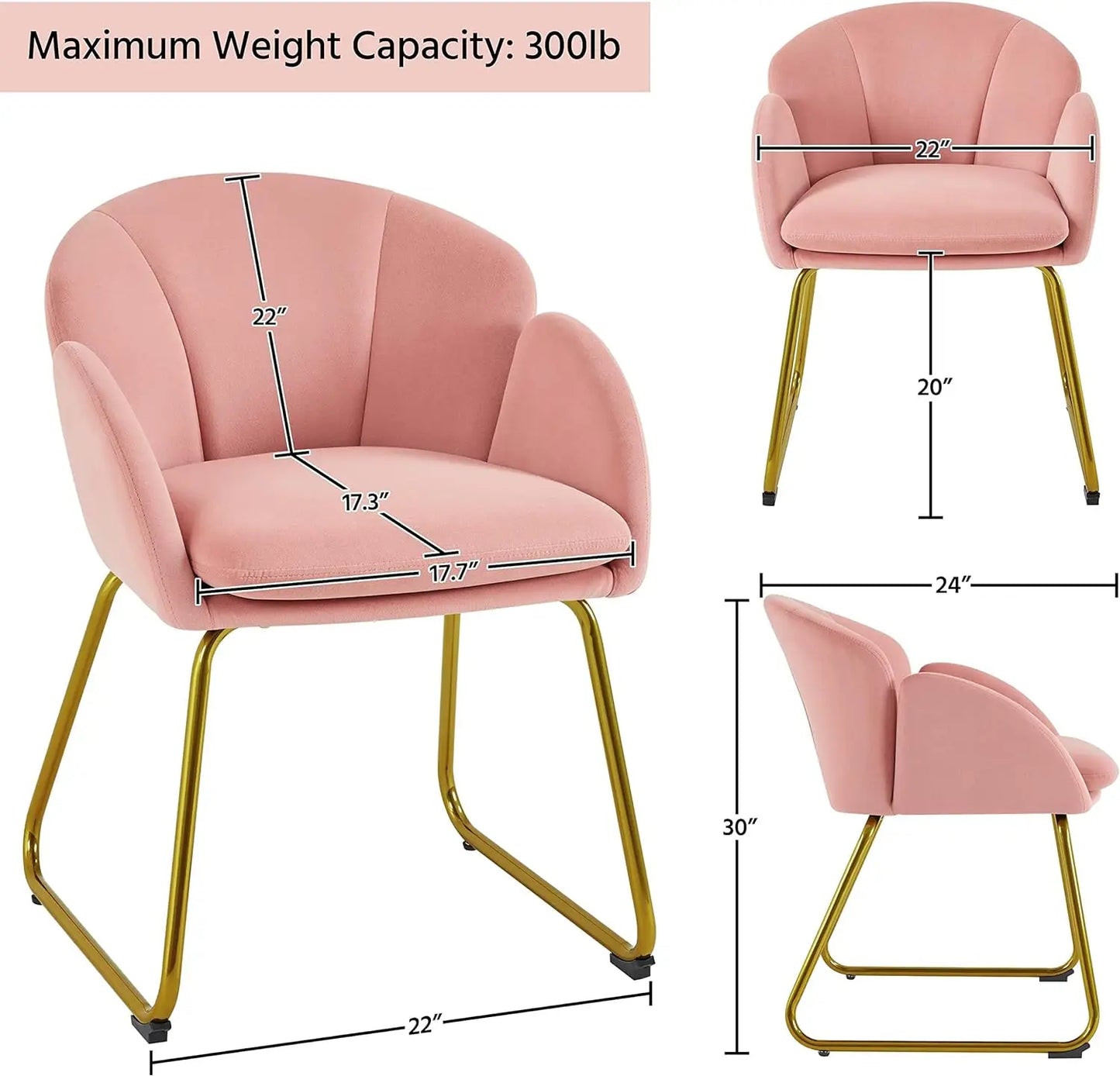 Flower Shape Velvet Armchair, Modern Side Chair Vanity Chair with Golden Metal Legs for Living Room/Dressing Room/Bedroom/Home