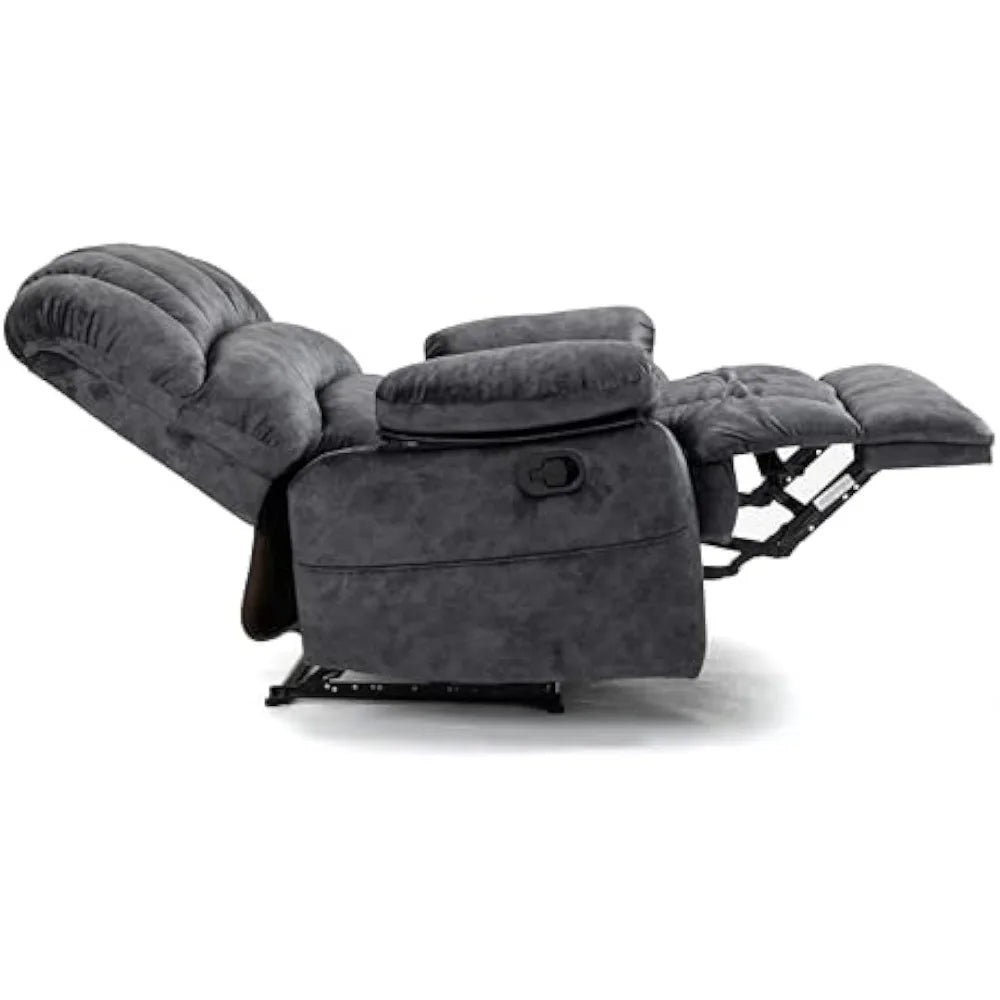 Sillón reclinable manual grande, suave, extra ancho, con brazos y respaldo acolchados, para sala de estar o dormitorio, color gris, 40" de ancho