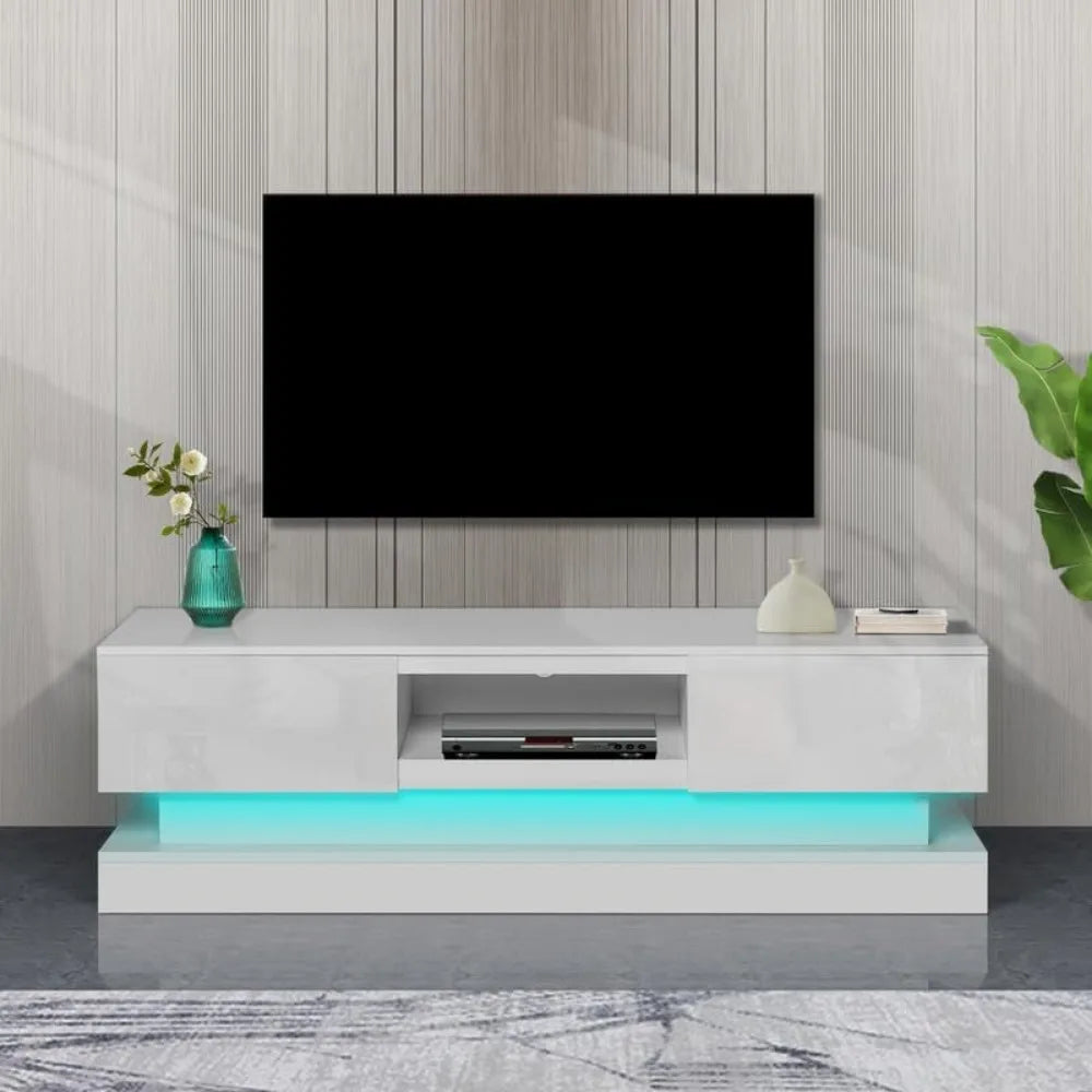 TV Stand for 65/70/75 Inch TVs,  Entertainment Center with 20 Color LEDs/Power Outlets, TV & Media Console for Gaming, TV Stand