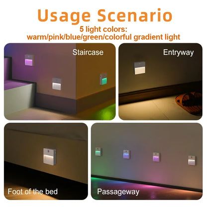 1-4 Pcs Led Night Light RGB Motion Sensor Smart Lights USB Rechargeable Dimmable Lamp Wireless Lighting for Bedroom Closet Stair