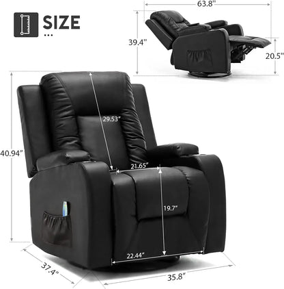 Furniture supplies COMHOMA Leather Recliner Chair Rocker with Heated Massage Ergonomic Lounge 360 Degree Swivel Single Sofa Seat