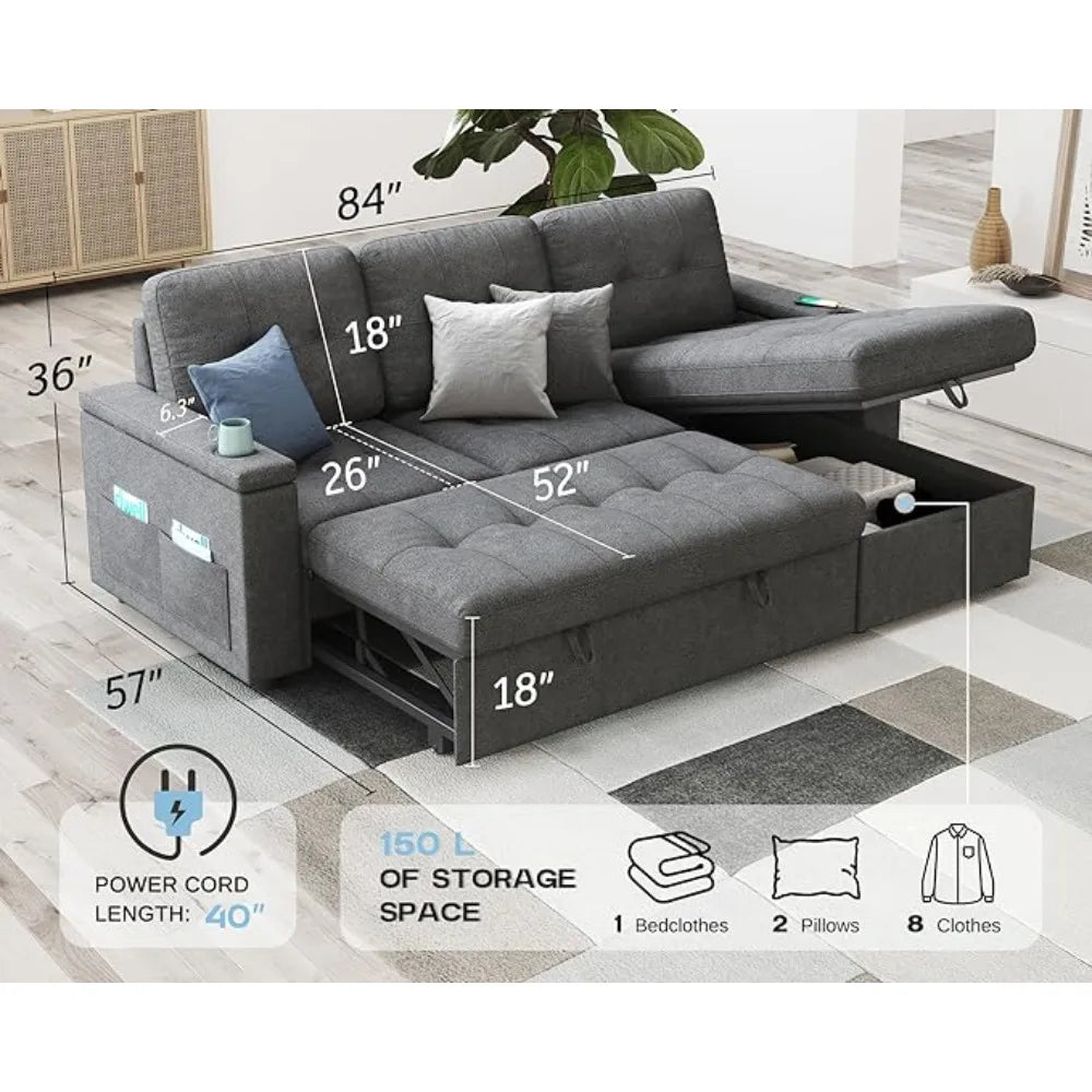 Living Room Sofas, Sleeper Sofa Bed with Adjustment Backrest, Pull Out Couch with Ottoman, Livings Rooms Sofa Recliner