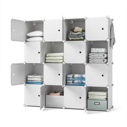 Armoire de rangement portable, organisateur de rangement de vêtements à 16 cubes, meubles de chambre à coucher, blanc, armoire de chambre à coucher