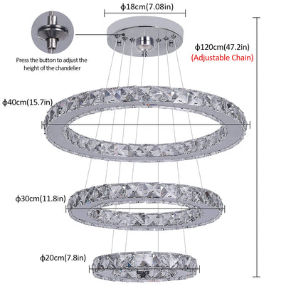 Lámpara de araña de cristal moderna, lámpara colgante con atenuación LED cromada para sala de estar, lámpara colgante ajustable para dormitorio con control remoto