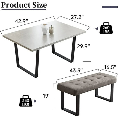 Ensemble de table à manger avec banc, table de cuisine moderne 3 pièces avec banc d'angle à siège droit et banc pour meubles de salle à manger familiale