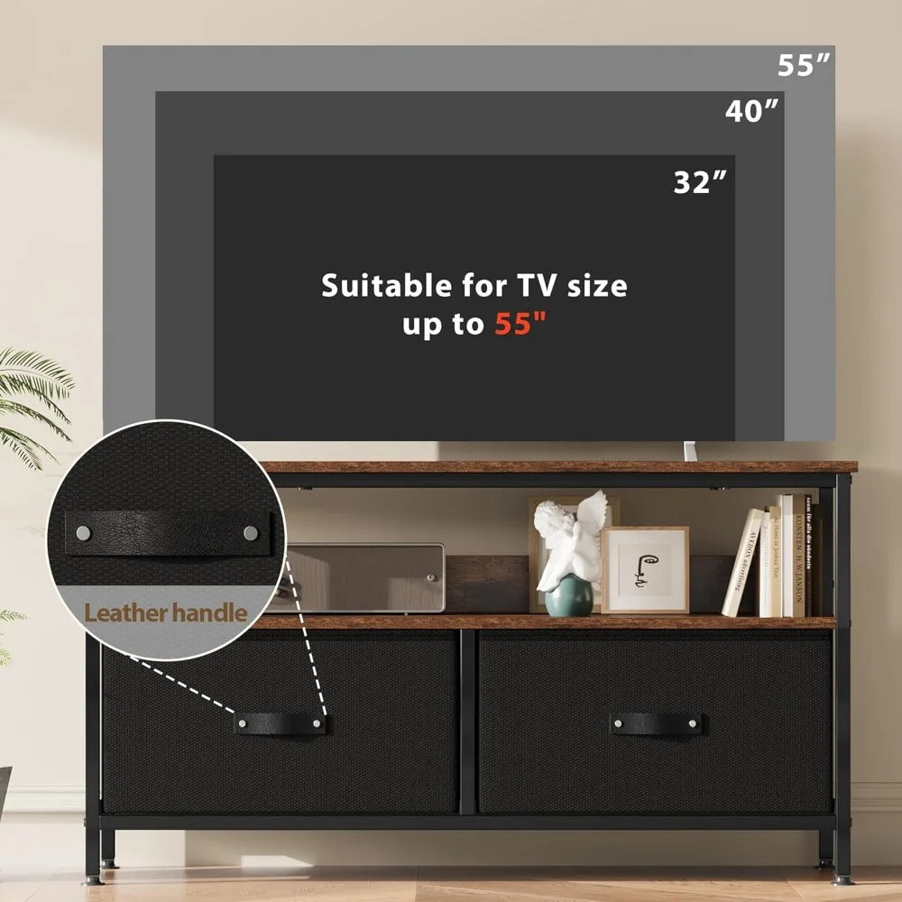 Mueble de TV de 50 pulgadas con cajón y estantes Centro de entretenimiento con espacio de almacenamiento Mueble de TV pequeño para dormitorio Cómoda con cajones y estantes