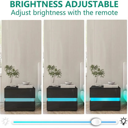 Set of 2 LED Nightstands Nightstand with 2 Drawers High Gloss Night Stands with 16 Colors LED Lights Side Table