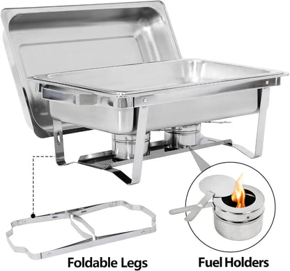 SUPER DEAL Newest 4 Pack 8QT Food Warmer, Rectangular Chafing Dish Buffet Set W/Foldable Frame Legs