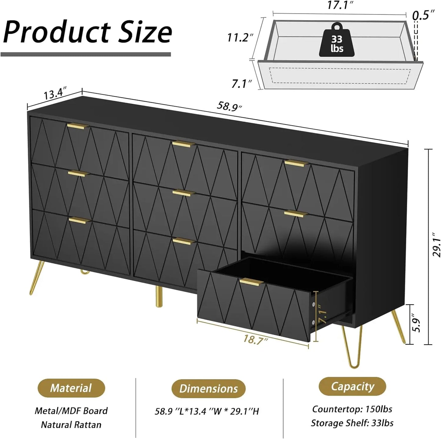 Dresser,Modern Storage Dresser with Wide Drawers,Wood Storage Chest of Drawers for Bedroom,Living Room,Hallway,Entryway