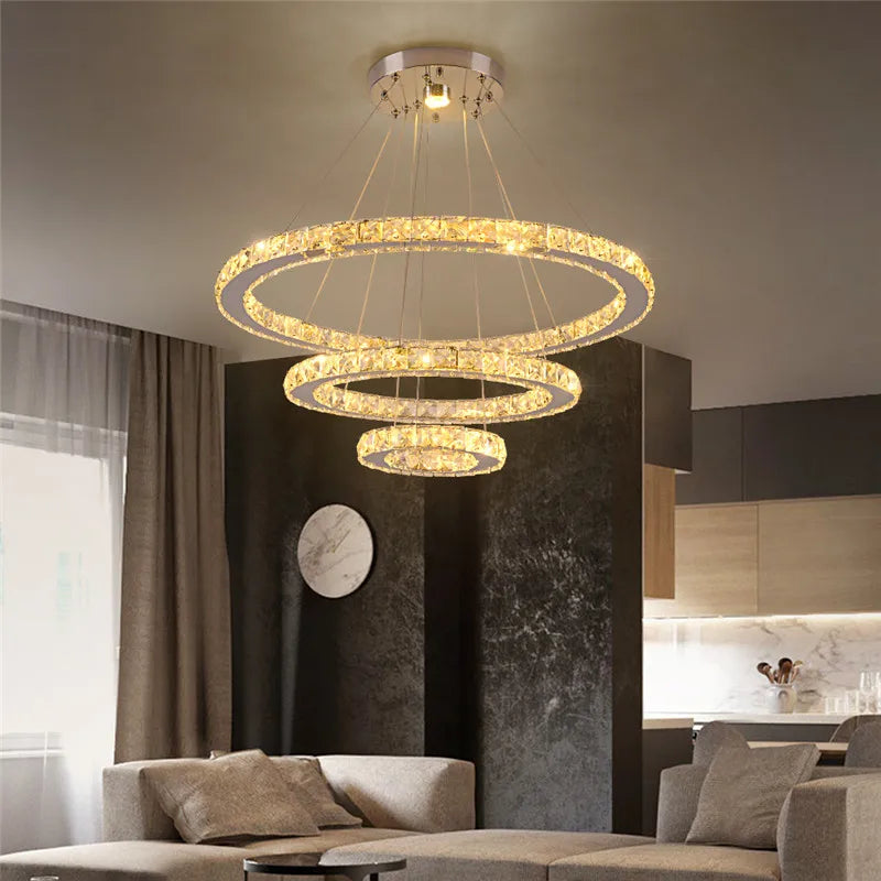 Lámpara de araña de cristal con control remoto para sala de estar, dormitorio, lámparas colgantes, mesa de comedor, lámparas de techo con lustre cromado K9