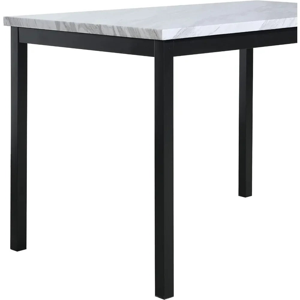 Noyes Metal Dining Table with Laminated Faux Marble Top, 28.50 x 45.00 x 30.00 Inches, Off-white