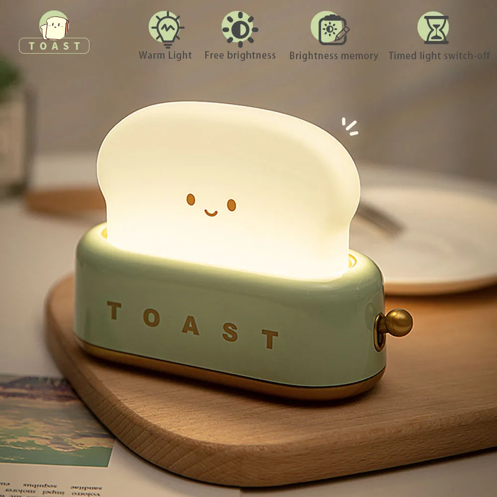 BANDIAN Toast Cartoon LED Night Light Cute Home Decor Kawaii Bread Table Lamps Night Portable Light avec minuterie Petite lampe