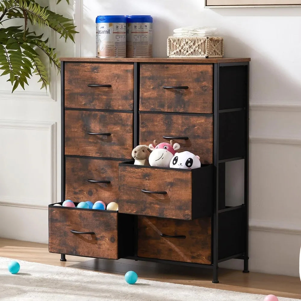 Dresser for Bedroom Drawer Dresser Organizer Storage  with 8 Drawers  Steel Frame Wood Top for Bedroom Closet Entryway