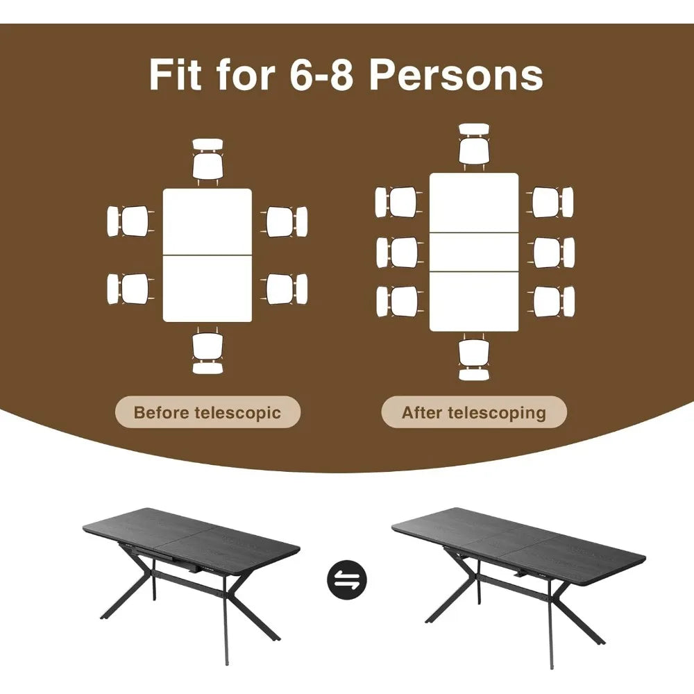 Dining Table for 6-8 Dining Room Table from 56.6'' to 72.4'' Large Table with Design for Home, apartment,Conference