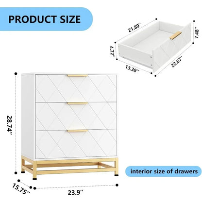 Avec de larges tiroirs et des poignées en métal Meubles de toilette Table de maquillage Commode pour chambre à coucher Avec 3 tiroirs Meubles de toilette blancs