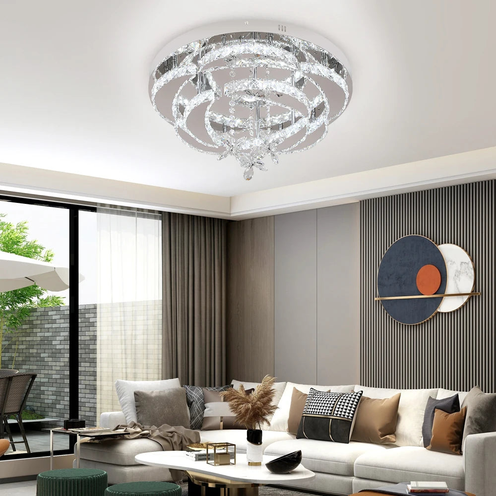 Luxury K9 Crystal Chandelier Modern Ceiling Lamp Led Living Dining Room Decor Pendant Light Dimmable Lustre Home Decor Fixture