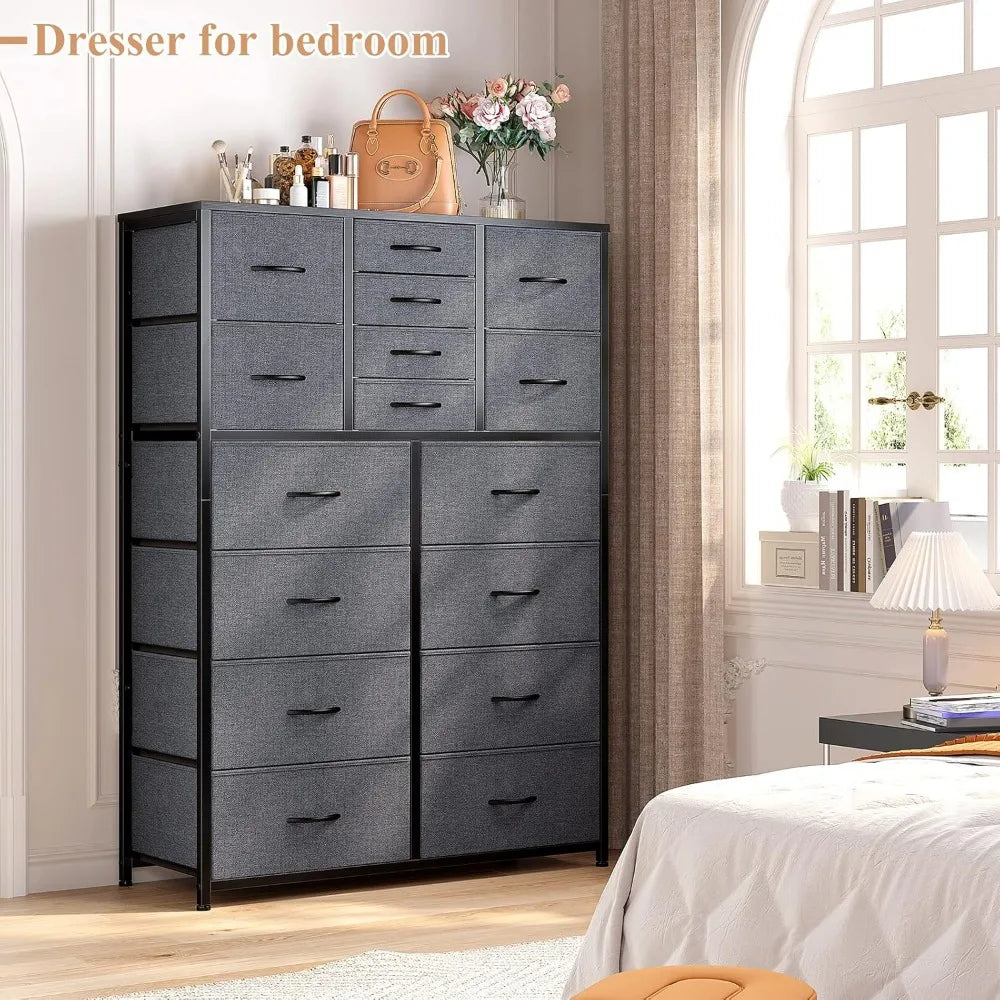 Dresser for Bedroom with 16 Drawer, Dressers & Chests of Drawers, Tall Dresser for Bedroom, Dresser Organizer with Fabric Bins